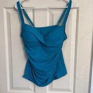 Blue Liz Clairborne tankini top with adjustable straps